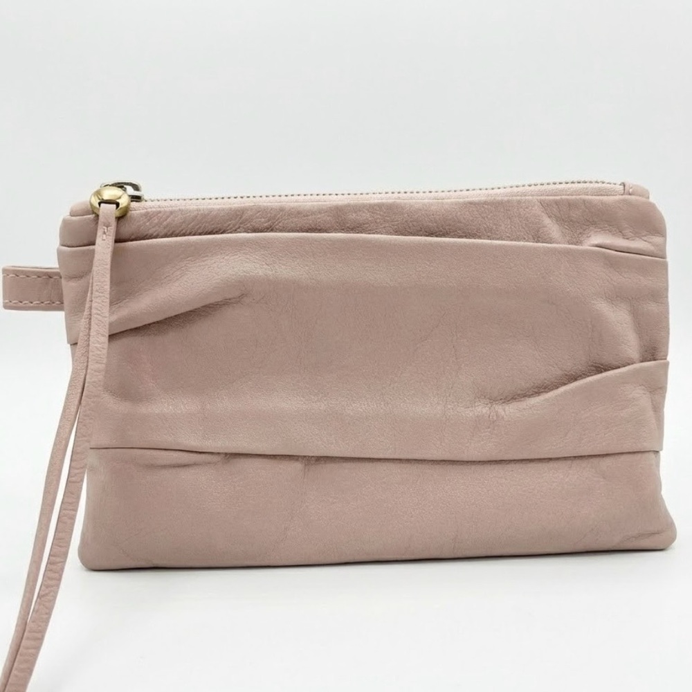 HOBO International Blush Pink Pleated Leather Wristlet Clutch Wallet